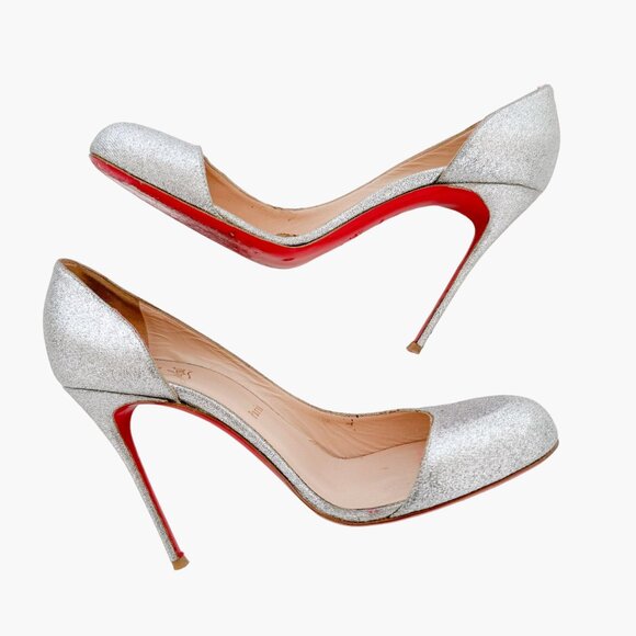 Christian Louboutin Helmour 100 Pumps EU 40 US 10 Silver Glitter High Heels - Picture 8 of 14